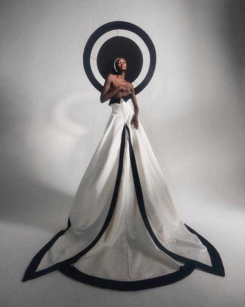 Alek in a Grazia editorial look with circular halo set design