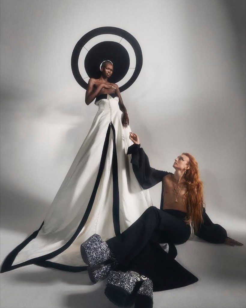 Alek in Grazia editorial collaboration with another model in studio